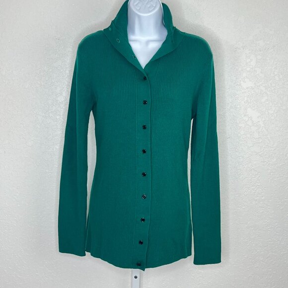 Thakoon Sweaters - Thakoon 100% Merino Wool Emerald Green Button Up Turtleneck Soft Quiet Luxury M